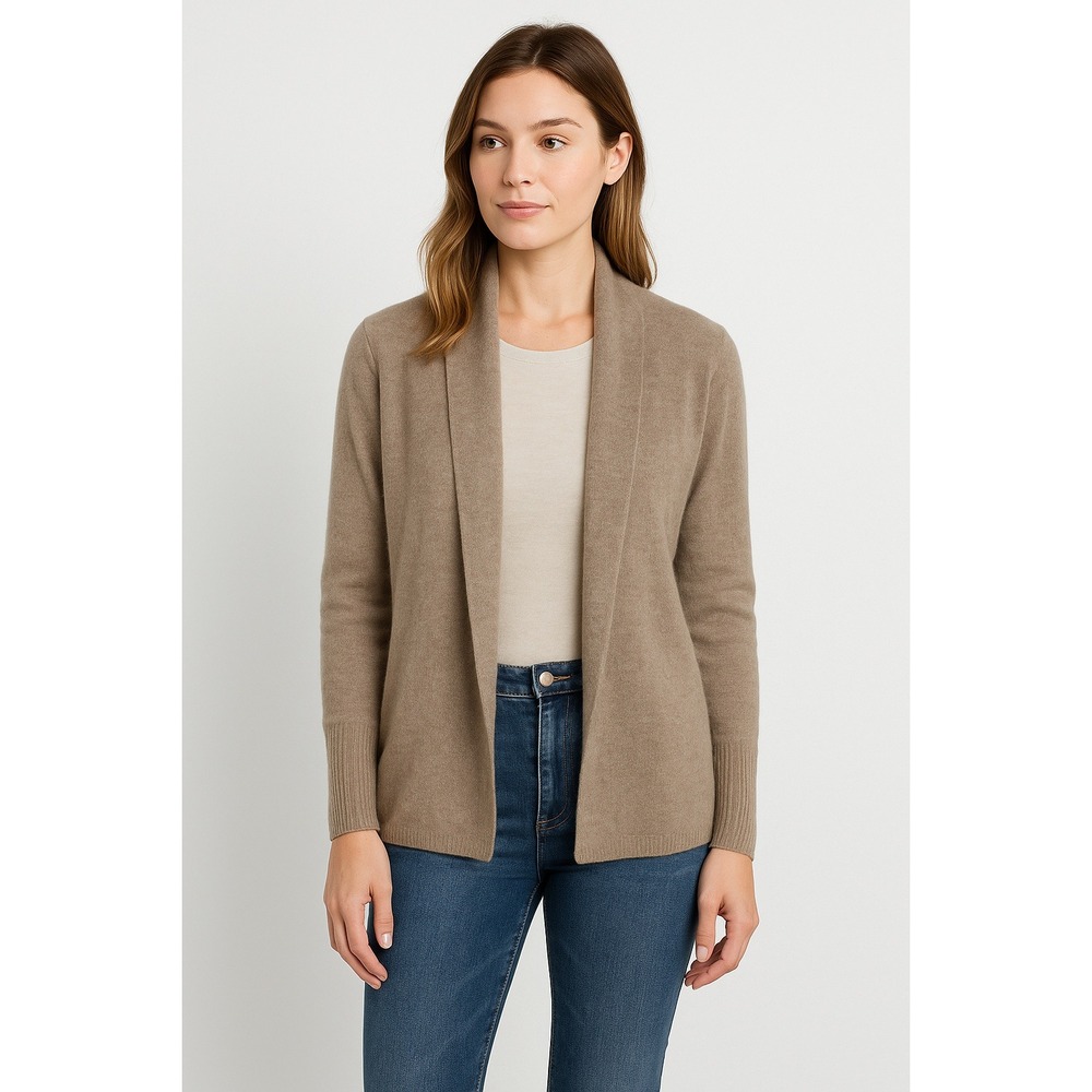 Saks‎ Fifth Avenue 100% Cashmere Cardigan Sweater Women's M Taupe Open Front